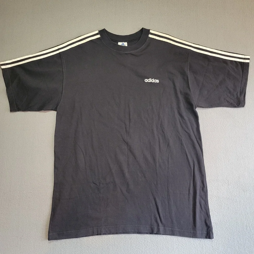 Adidas Vintage 90s 3-Stripe Short Sleeve Cotton T-Shirt Black Mens Large